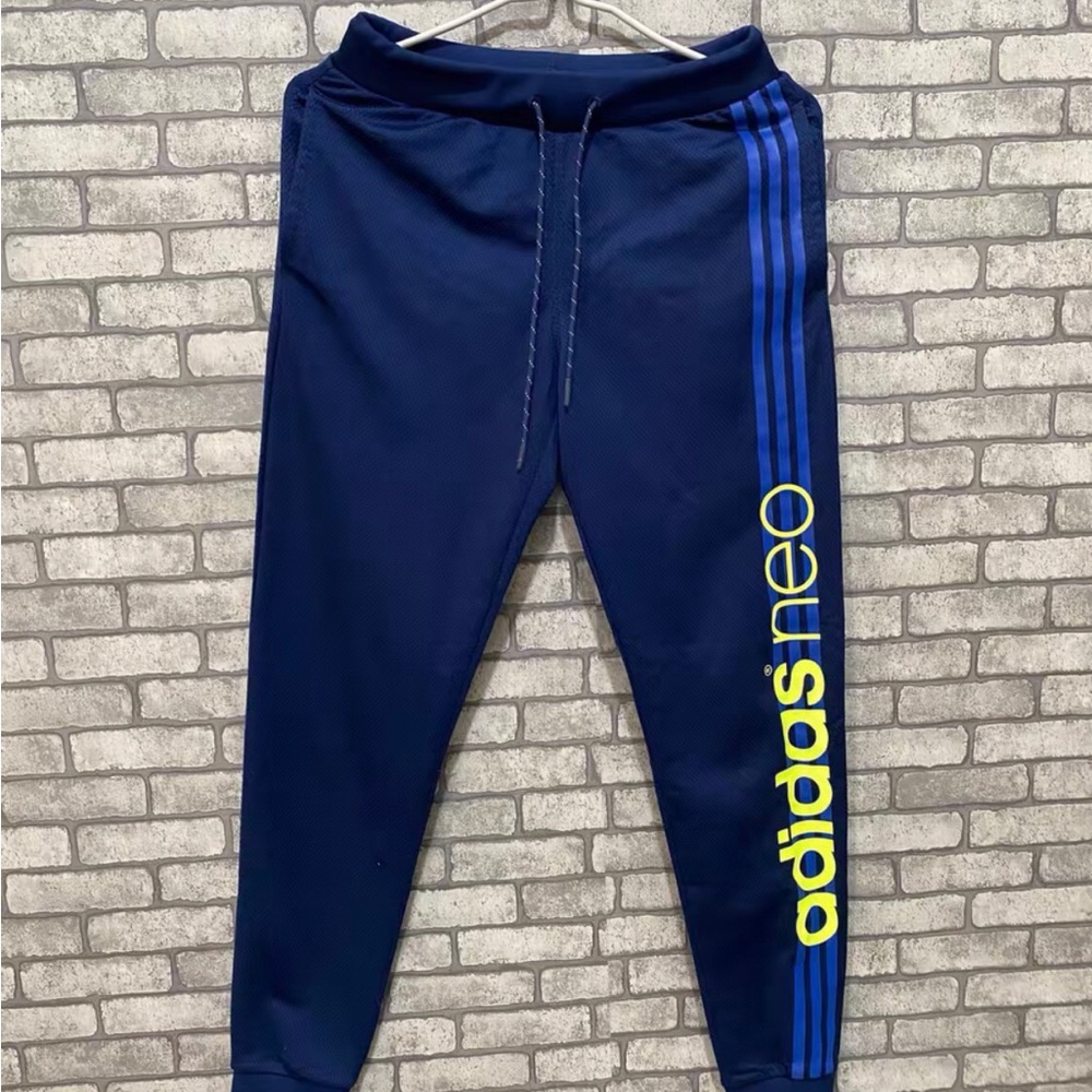 adidas Kids Navy Joggers with Bright Yellow Logo